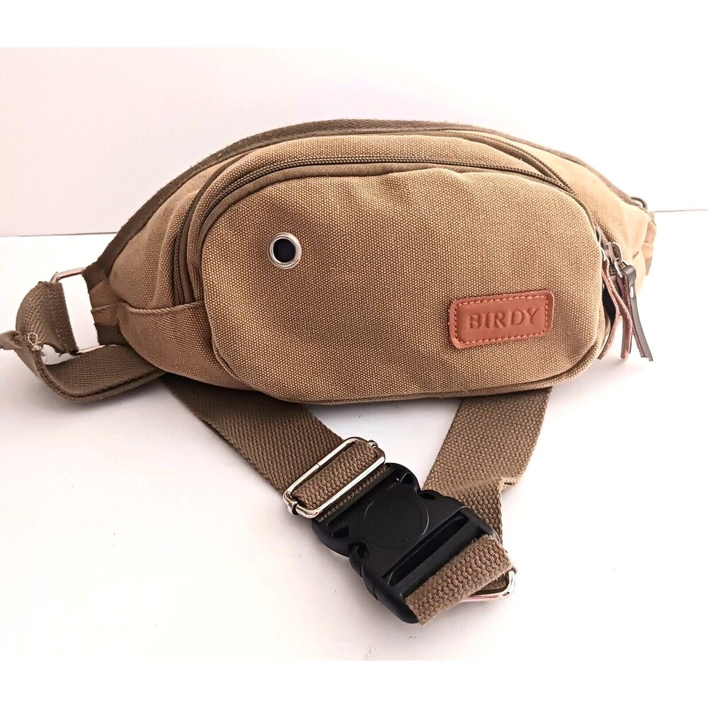 Birdy Khaki Canvas Waist Fanny Pack Unisex Multiple Zip Pockets